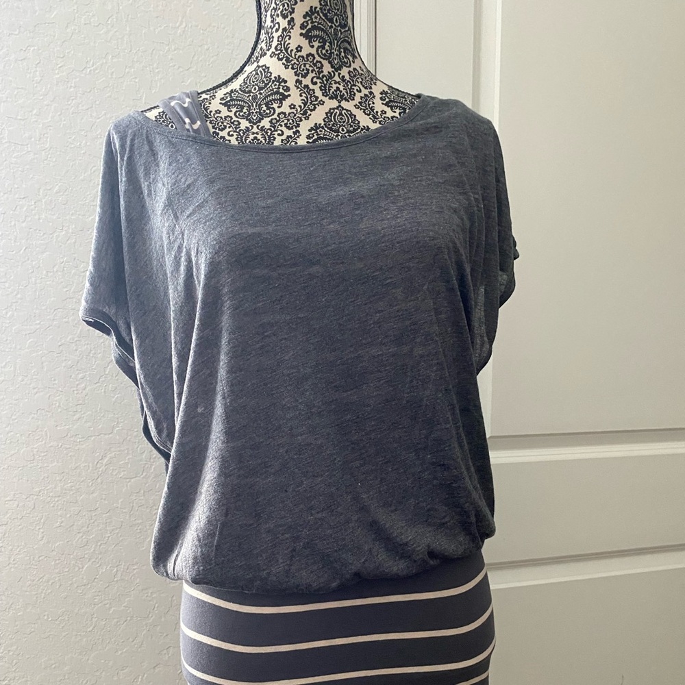 Derek Heart Charcoal and White Striped Mini Dress
